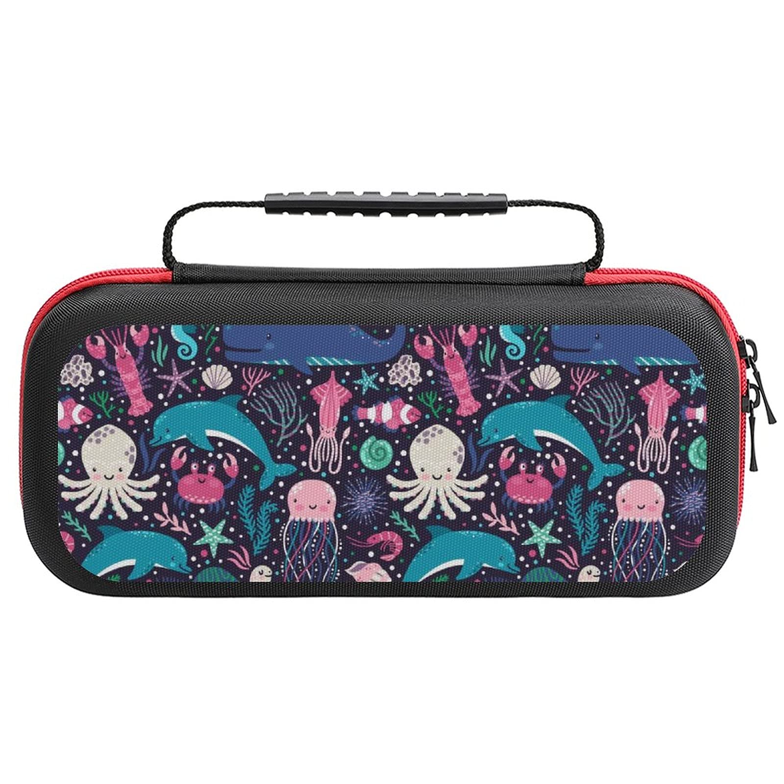 Whale Jellyfish Lobster Print Carrying Case for Nintendo Switch Lite - Waterproof Travel Storage Bag with Accessories Pouch | Perfect for Gaming On-The-Go, Commuting & Vacation Protection