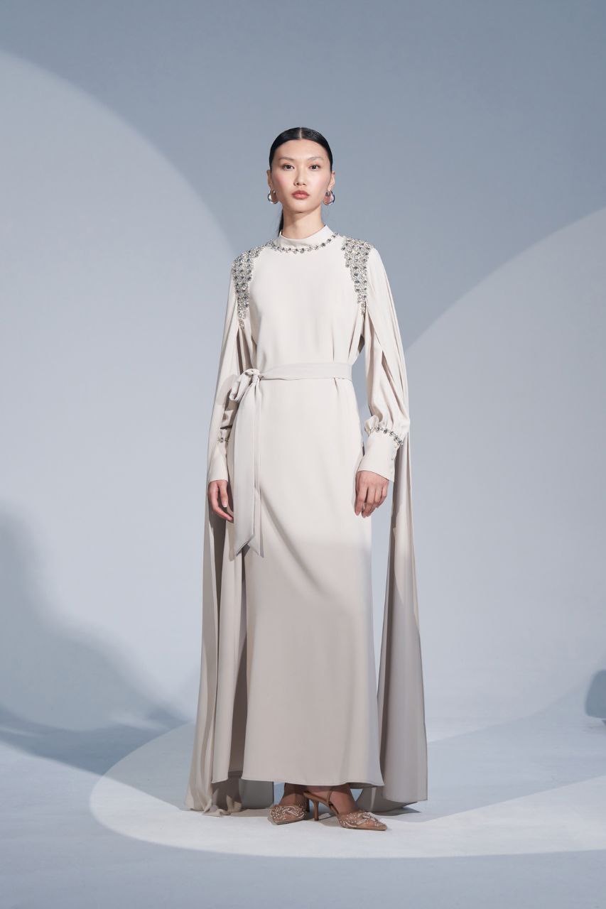 Luxury Beaded Abaya Gowns for Women - Elegant Cape Sleeve Evening Dresses for Special Occasions, Weddings & Formal Events