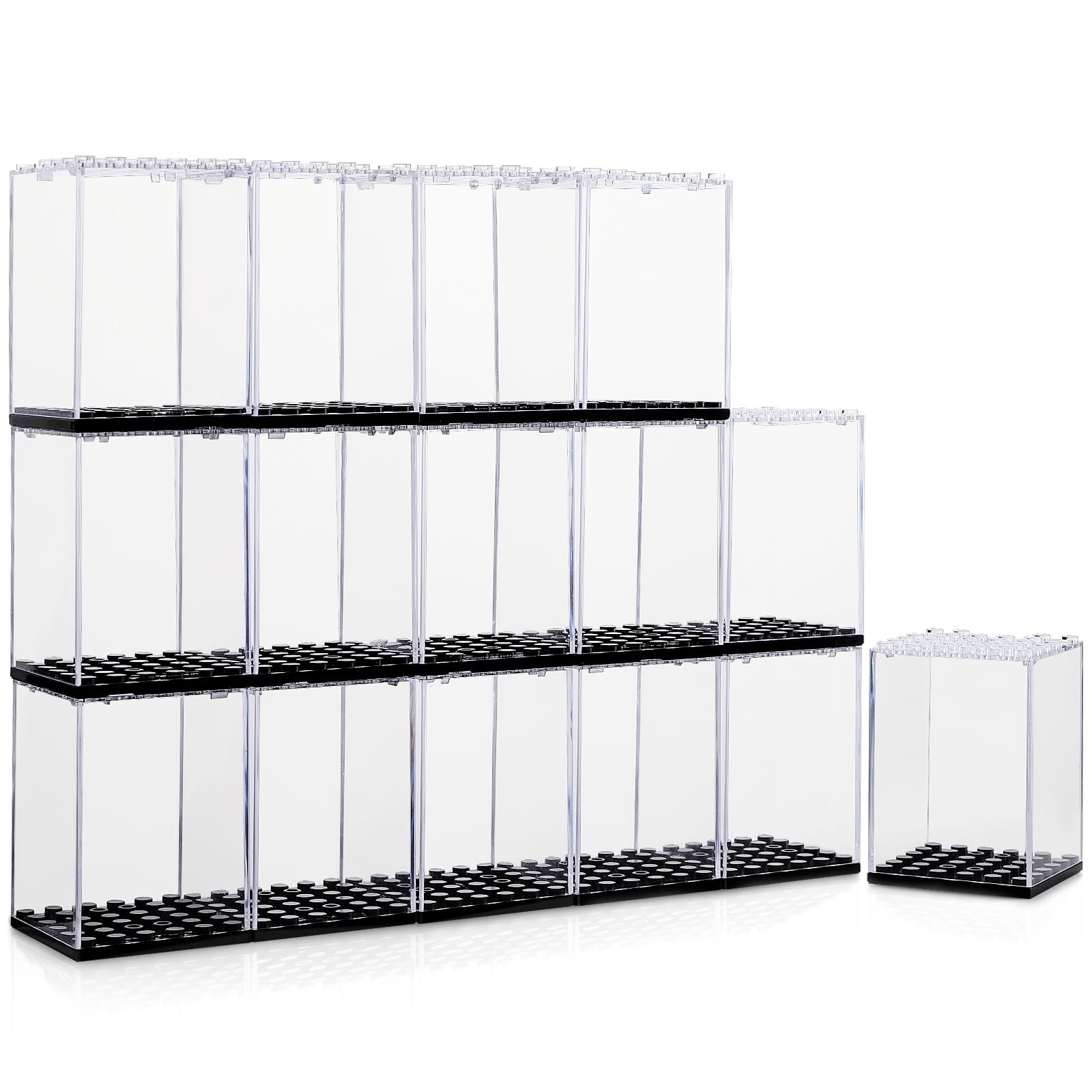 15 Pcs Minifigures Display Cases Set - Dust-Proof Lego Figures Storage Box for Collectors, Mini-Figures Showcase for Lego Minifigures, Action Figures & Collectible Toys - Perfect for Home Display, Office Decor & Gift Giving (Black)