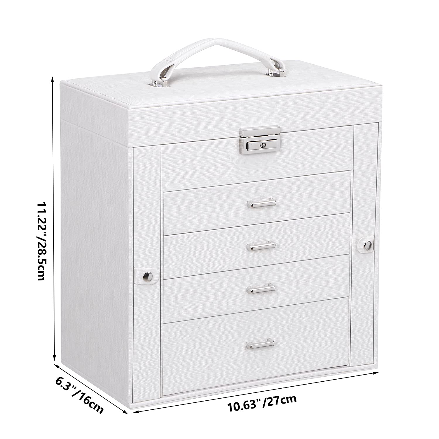 ANWBROAD Large Jewelry Box Organizer for Women & Girls - Sturdy Jewelry Storage Case with Drawers, Mirror & Lock (UJJB003W) - Perfect for Bedroom Vanity, Travel & Gift Giving