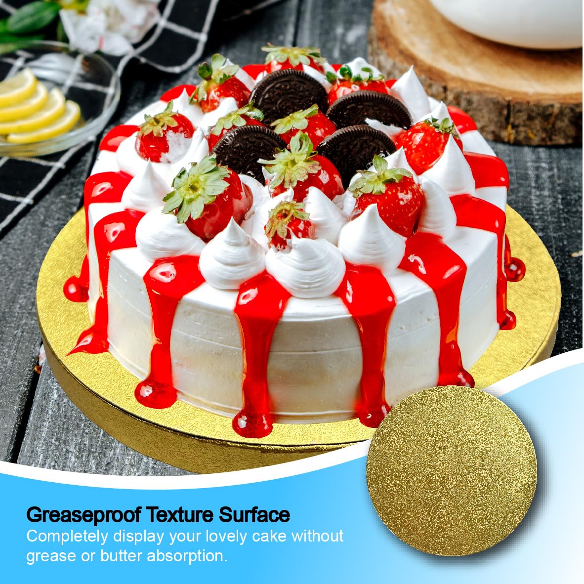 14 Inch Round Cake Drums - 6 Pack Greaseproof Cardboard Cake Boards in Gold, Black & White - Sturdy Base for Heavy/Tall Tiered Cakes - Perfect for Wedding, Birthday & Professional Baking Displays
