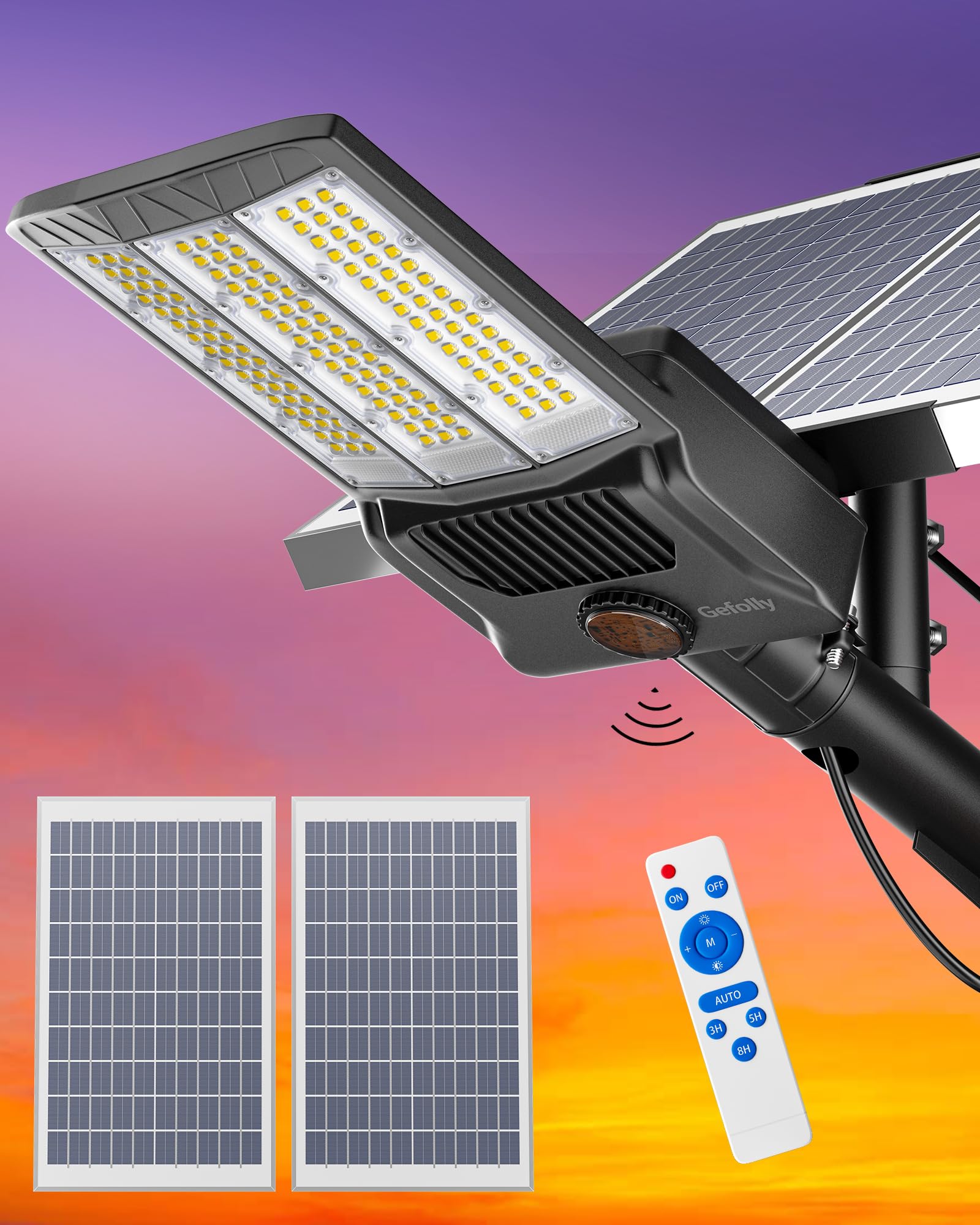 Gefolly SL-9800W 650000LM Solar Powered Outdoor Street Lights - IP67 Waterproof 6500K Commercial Security Flood Lights for Parking Lots, Yards, Roads & Basketball Courts | Dusk to Dawn Automatic Lighting for Enhanced Safety & Energy Savings