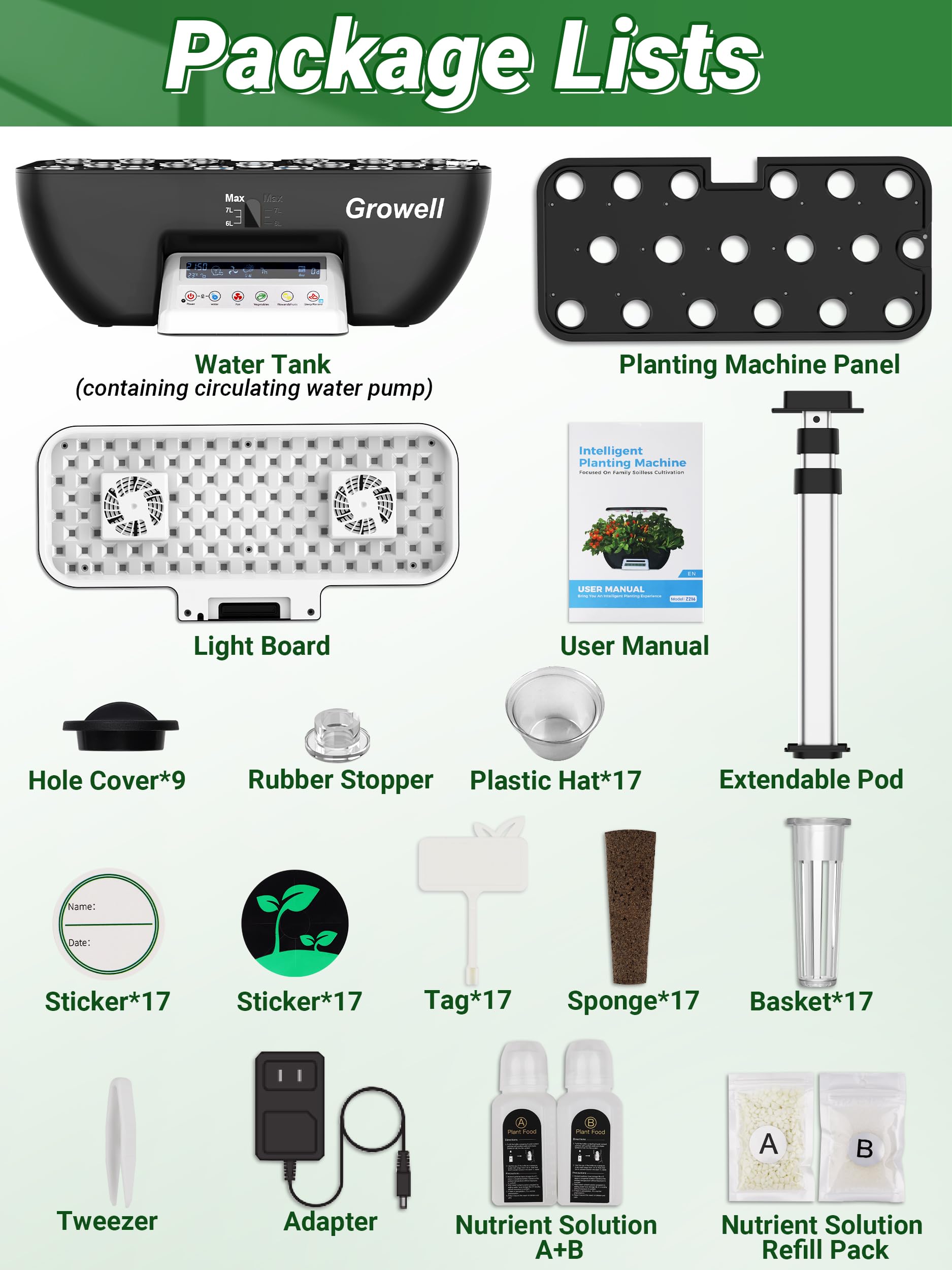 Hydroponics Growing System Kit - 17 Pods Indoor Herb Garden with 102 LED 28W Full-Spectrum Grow Lights, 2 Fans & Auto Timer | 10L Water Tank, Adjustable Height (Black/White) for Fresh Basil, Mint, Lettuce & Home Gardening