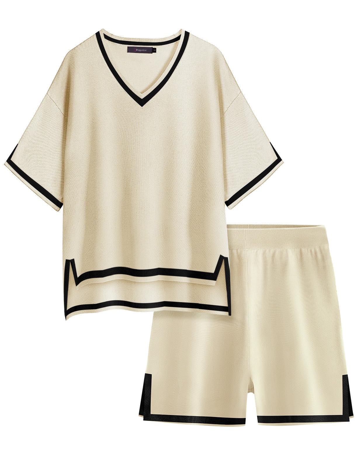 Bloggerlove Women's Lightweight Knit Short Sleeve Lounge Set - 2 Piece Comfy Sweater & Shorts Outfit for Casual Wear, Home Relaxation & Summer Vacation