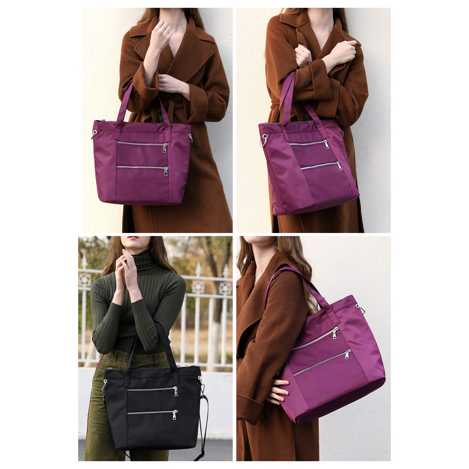 Waterproof Nylon Tote Bags for Women - Lightweight Shoulder Handbag with Multiple Pockets | Durable Ladies Tote Purse for Work, Travel & Shopping