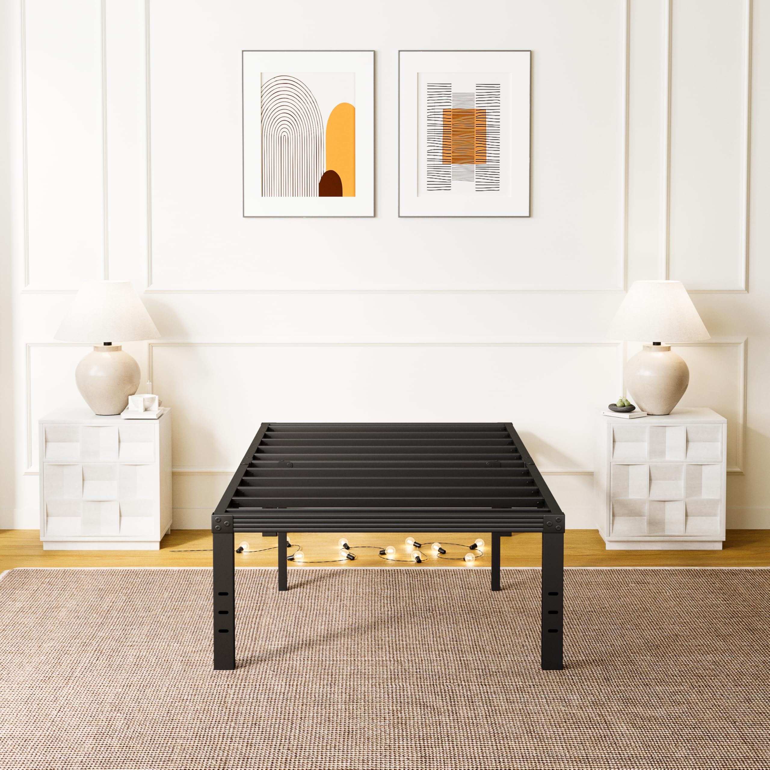 ZIYOO Twin Bed Frame with Heavy Duty Steel Slats - 16 Inch Platform Bed, No Box Spring Needed | Sturdy Non-Slip Design, Easy Assembly & Noise-Free | Under Bed Storage Space, Black | Perfect for Small Bedrooms, Guest Rooms & Dormitories