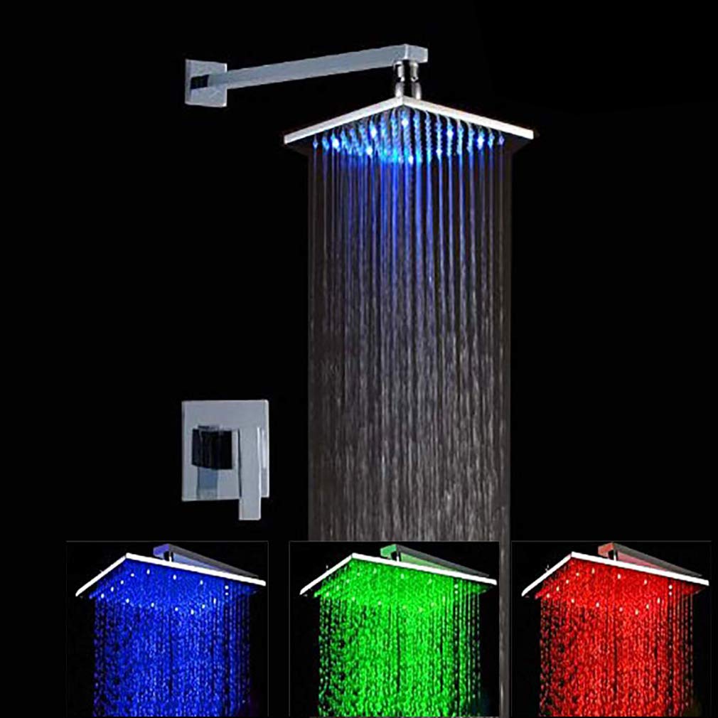 8 Inch Rainfall Square LED Shower Head Set with Chrome Finish - Cascada Bathroom Shower System with Adjustable Arm & Valve for Modern Spa-Like Experience