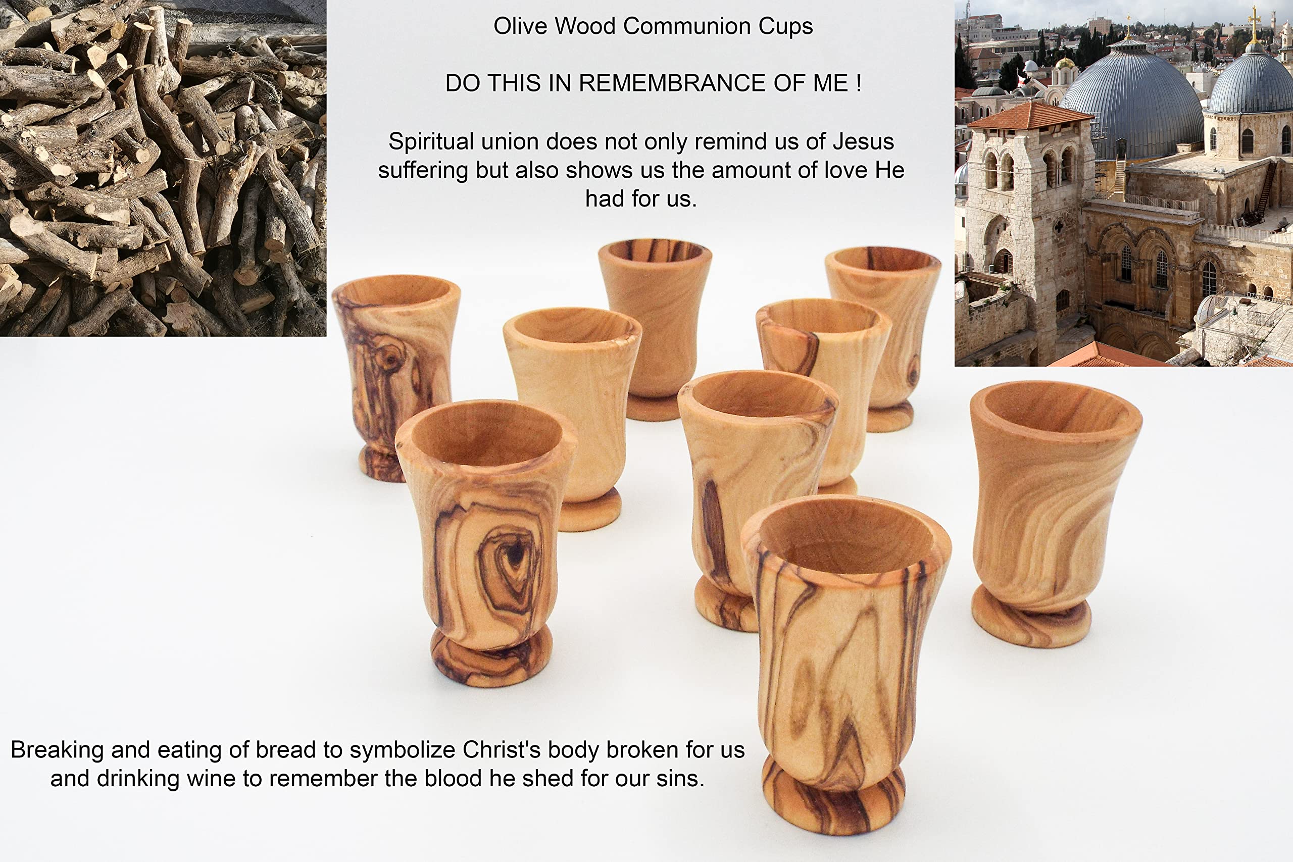 Premium Olive Wood Communion Cups Set (2.5 Inch) - 2 Piece Holy Communion Chalice for The Lord's Supper - Handcrafted in Jerusalem - Perfect for Church Services, Home Worship & Religious Ceremonies
