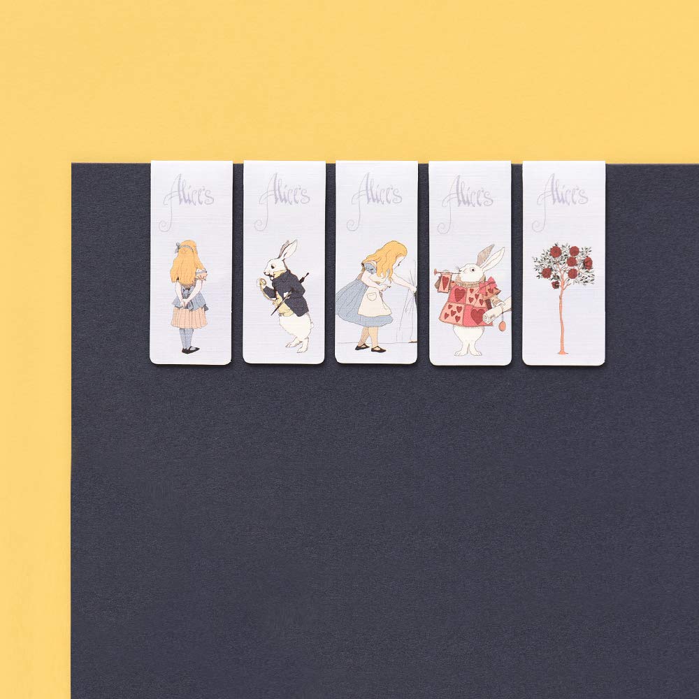 Monolike Magnetic Bookmarks - Alice in Wonderland Theme Set of 5 - Perfect for Book Lovers, Students & Office Use