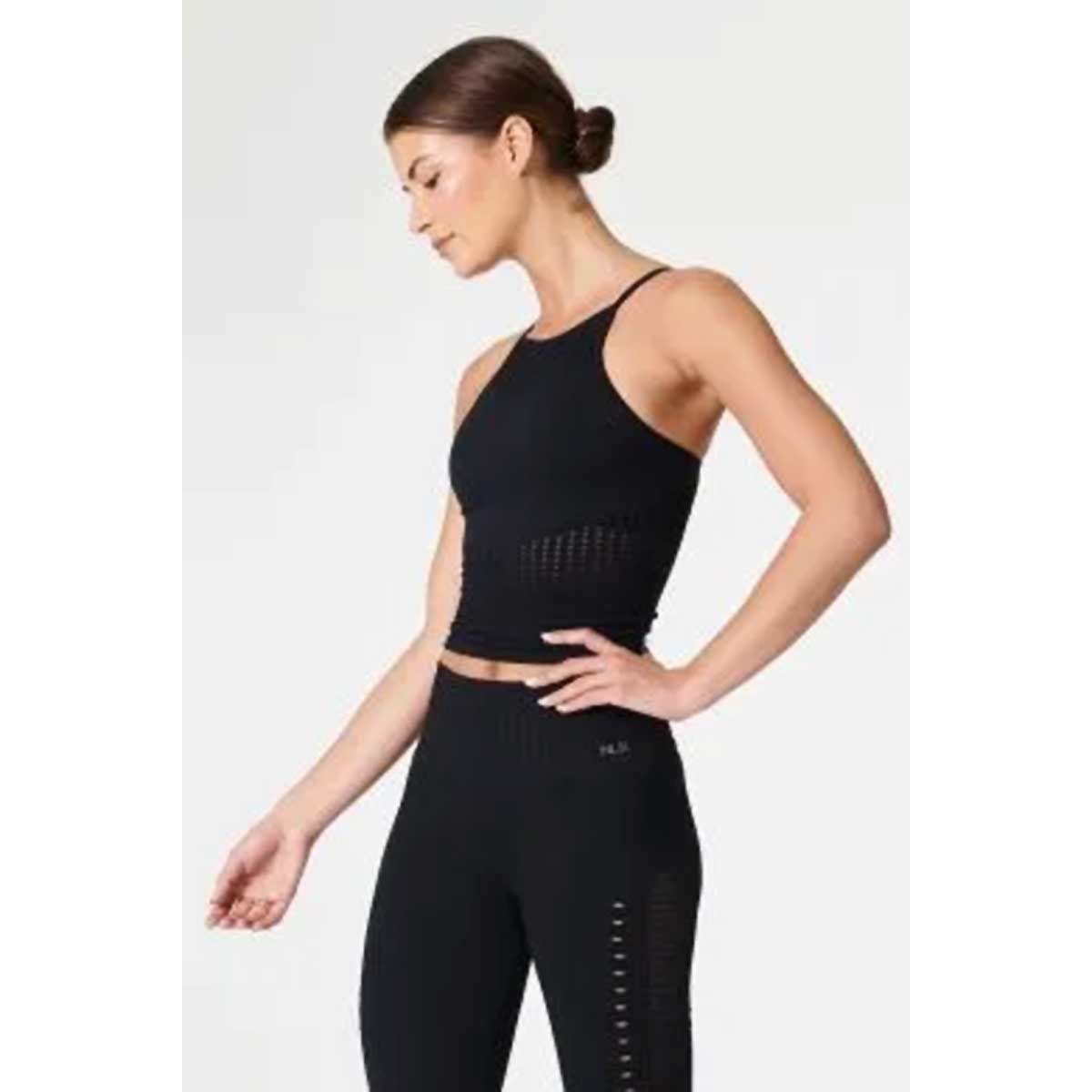NUX Active Women's Cropped Mesh Halter Tank Top - Breathable Workout Shirt for Yoga, Running & Gym | Black