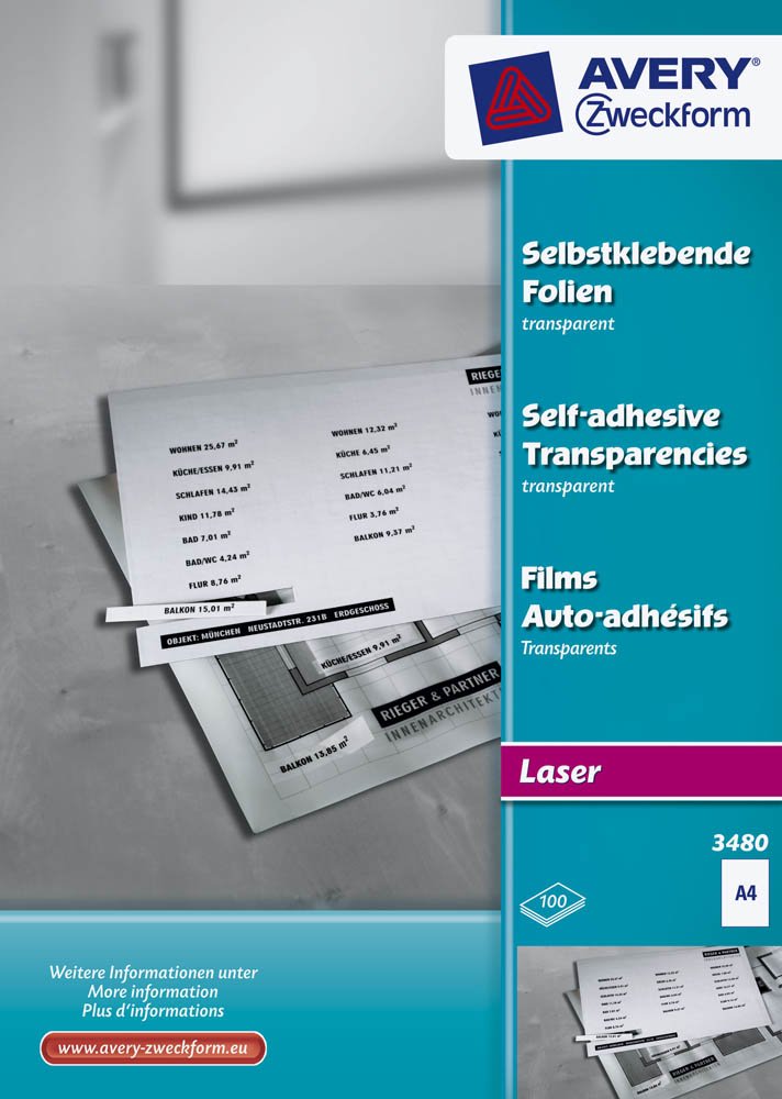 Avery Zweckform Self-Adhesive Transparent A4 Films for Laser Printers - Perfect for Labels, Stickers & DIY Projects