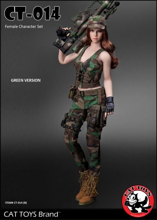 1/6 Scale Green Military Female Figure - Highly Detailed Collectible Cat Toy - Perfect for Display, Gifts, and Playtime with Pets