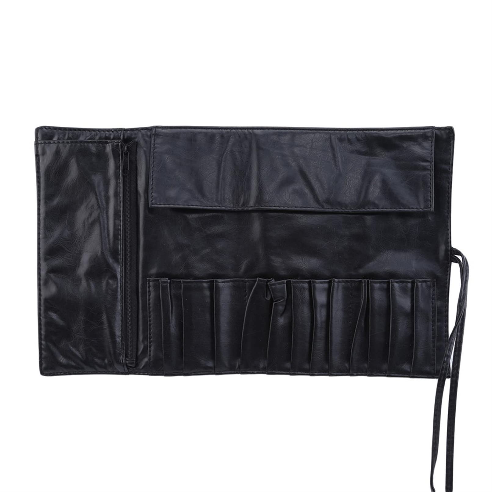 Sevenfly Makeup Brush Rolling Case - Black PU Leather Cosmetic Brush Organizer Bag with Travel Pouch Holder | Perfect for Professional Makeup Artists, Travel & Home Storage