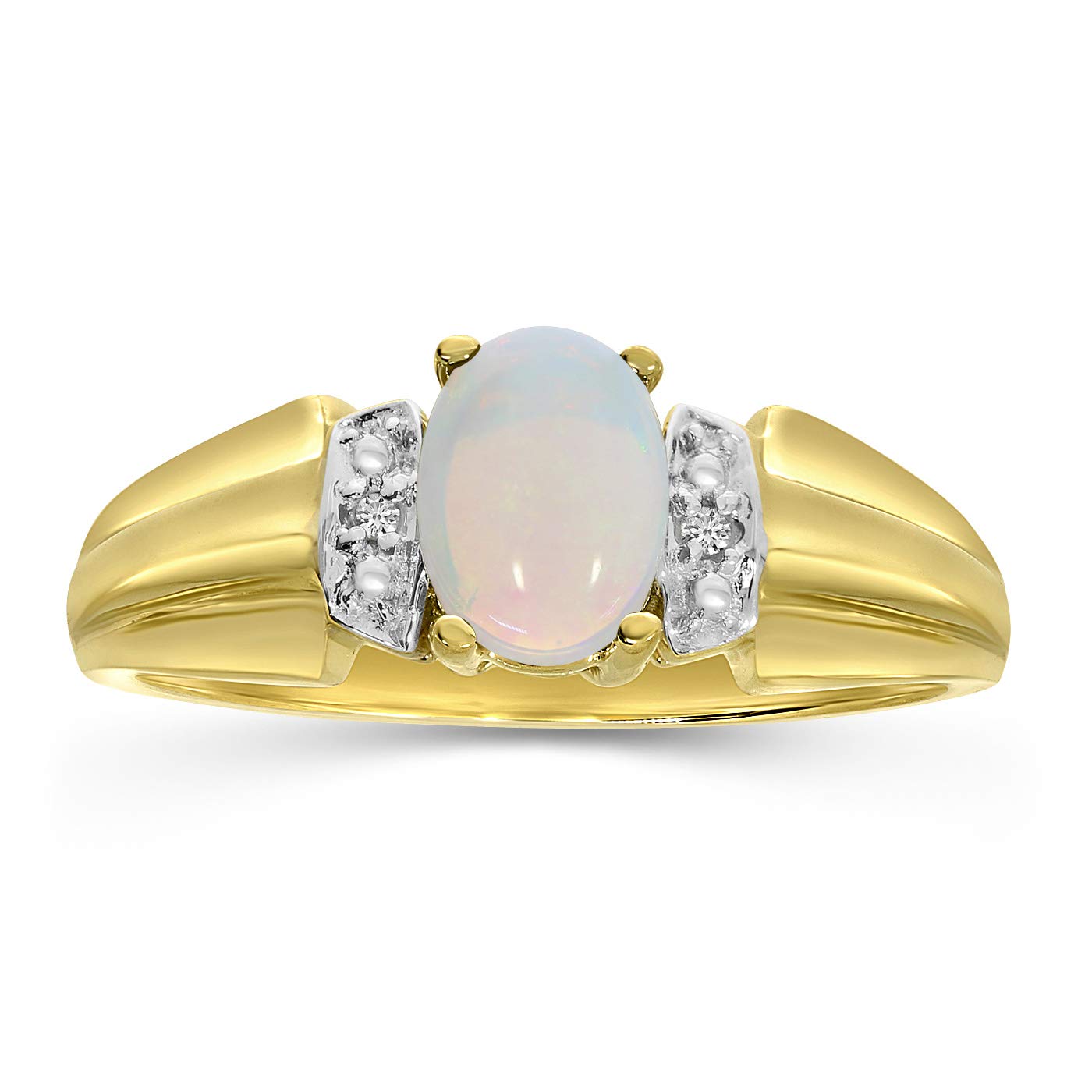 14K Yellow Gold Oval Opal and Diamond Ring for Women - Elegant Vintage Style Jewelry for Engagement, Anniversary & Special Occasions