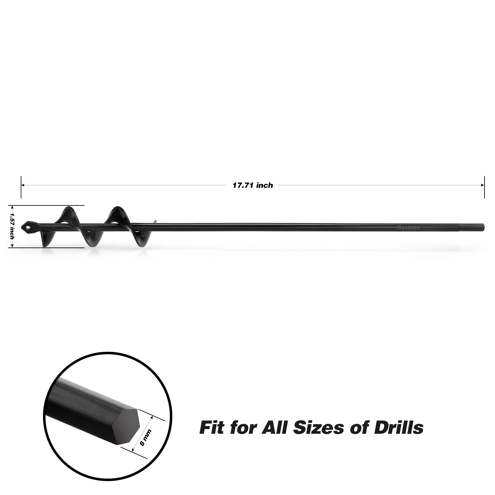 Ruuson 1.6X17.5 Inch Garden Auger Drill Bit for Planting - Spiral Earth Drill for 3/8