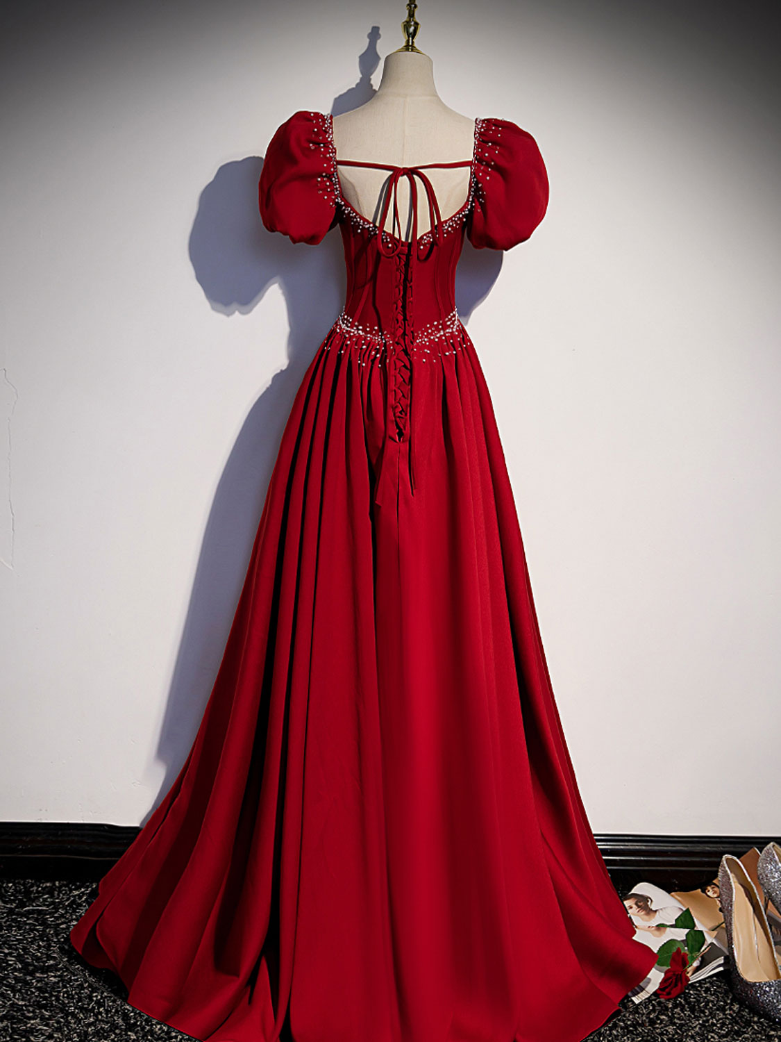 Elegant A-Line Burgundy Satin Dress for Women - Perfect for Evening Parties, Weddings & Special Occasions