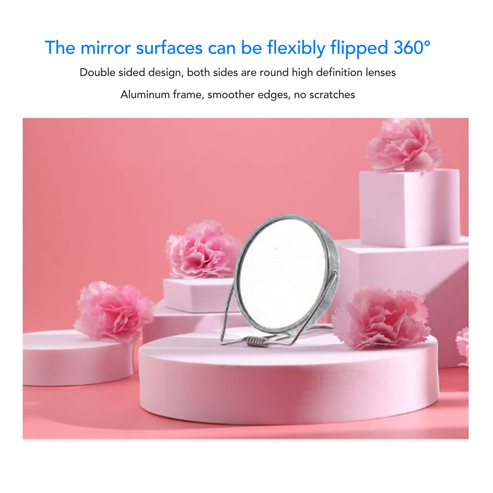 Desktop Makeup Mirror with Stand - Small Double Sided Handheld Vanity Mirror, HD Foldable 360° Rotation Cosmetic Mirror for Home & Travel | Perfect for Makeup Application, Skincare Routine, and Salon Use