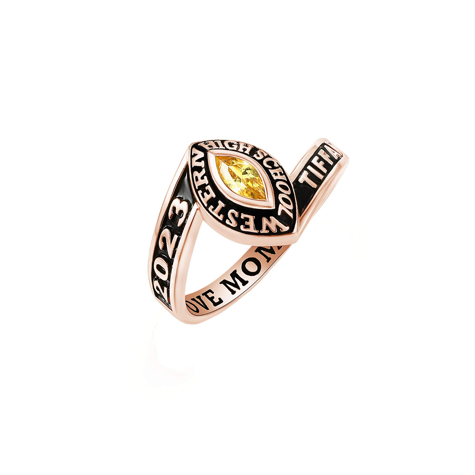PJM Authentic Women's Class Ring - 925 Sterling Silver or 10KT Gold - Custom High School, College & University Graduation Ring - Personalized Memento Jewelry - Perfect Graduation Gift for Her - Ideal for Commencement Ceremonies, Alumni Reunions & Special Occasions