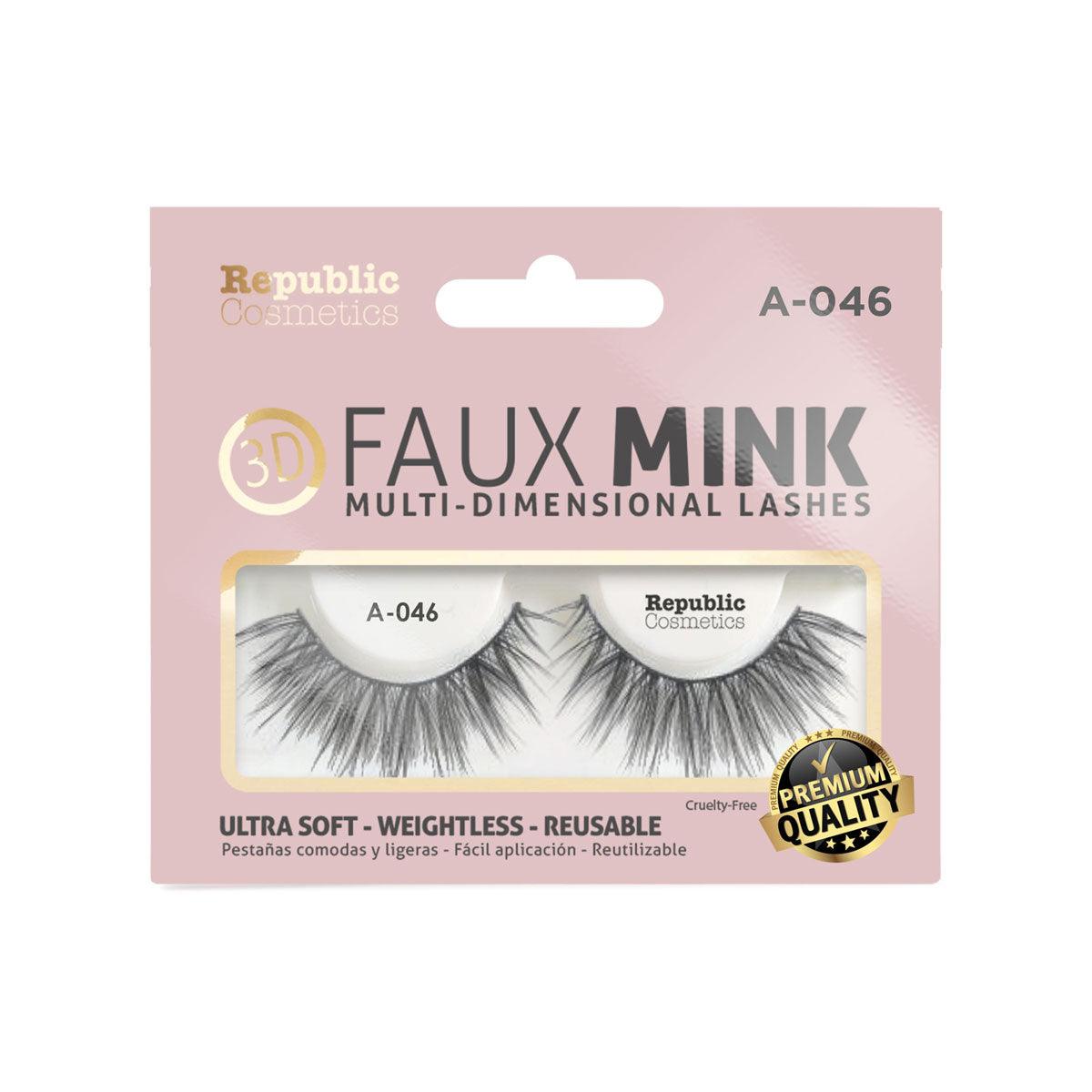 Republic Cosmetics 3D Faux Mink Eyelashes - Model A046 (1 Pair) - Natural Looking False Lashes for Dramatic Volume & Length - Perfect for Parties, Weddings & Special Occasions