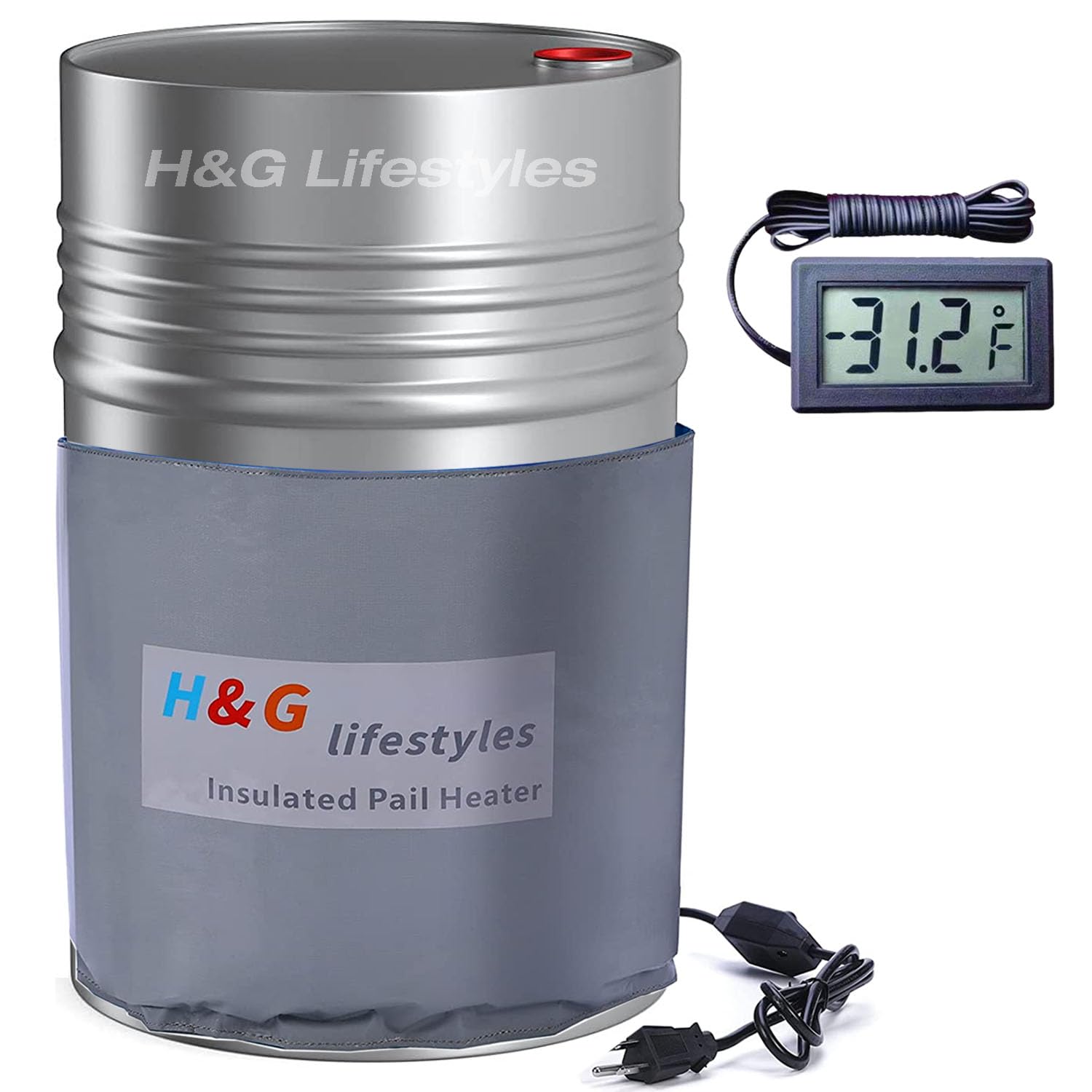 H&G Lifestyles 15-Gallon Insulated Pail Band Heater - 100W 120V Electric Drum Heater for Honey, Grease & Gas Cylinders - Adjustable Temperature Control - Perfect for Brewing, Candle Making & Food Processing