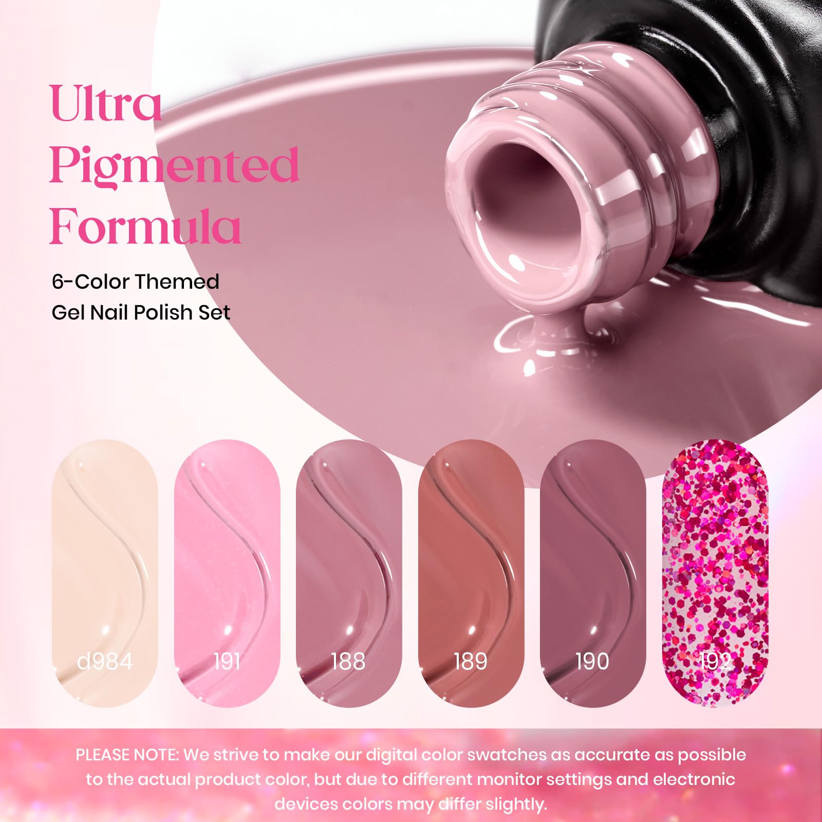 Beetles 6 Colors Gel Nail Polish Set - Pink Confetti Collection with Classic Nude, Glitter & Pastel Shades | Soak Off UV LED Nail Art Varnish | Manicure Kit for Women | Perfect for Home Salon, Party Nails & Gift Giving