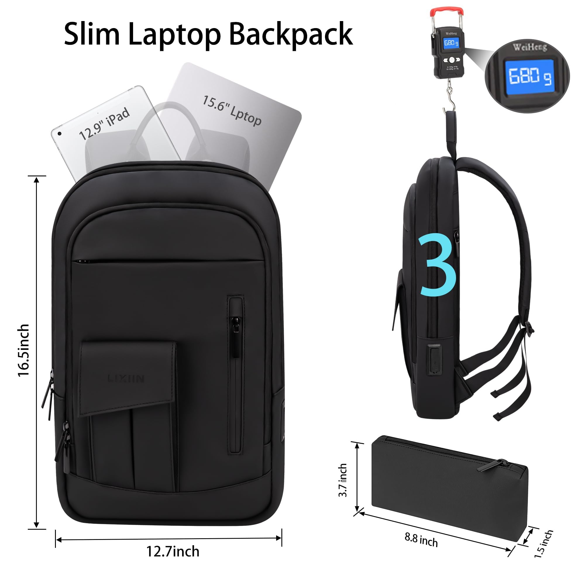 Slim Lightweight Water Resistant Business Laptop Backpack for Men - Small Office Backpack for Commuting, Travel & Daily Work with Bonus Small Bag | Perfect for Professionals, Students & Digital Nomads