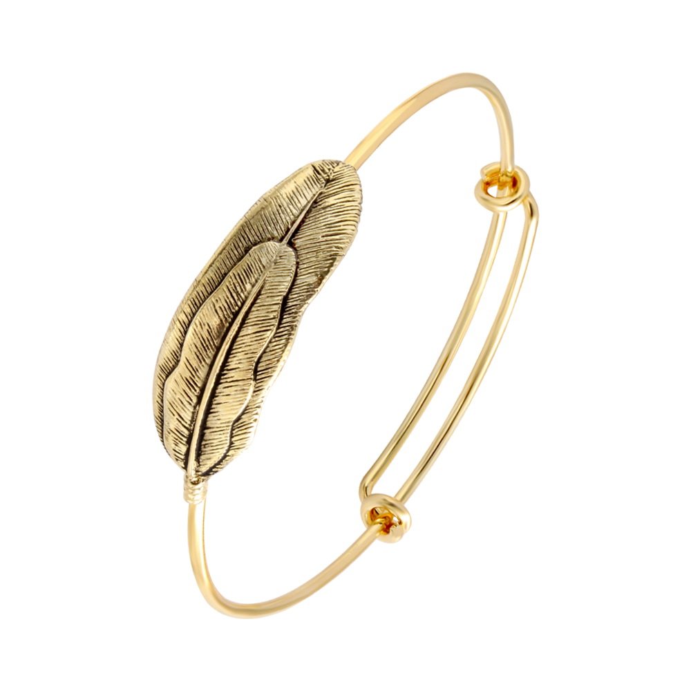 Vintage Gold Plated Leaf Charm Bracelet for Women - Retro Feather Bangle, Simple Elegant Alloy Jewelry - Perfect for Boho, Party & Everyday Wear