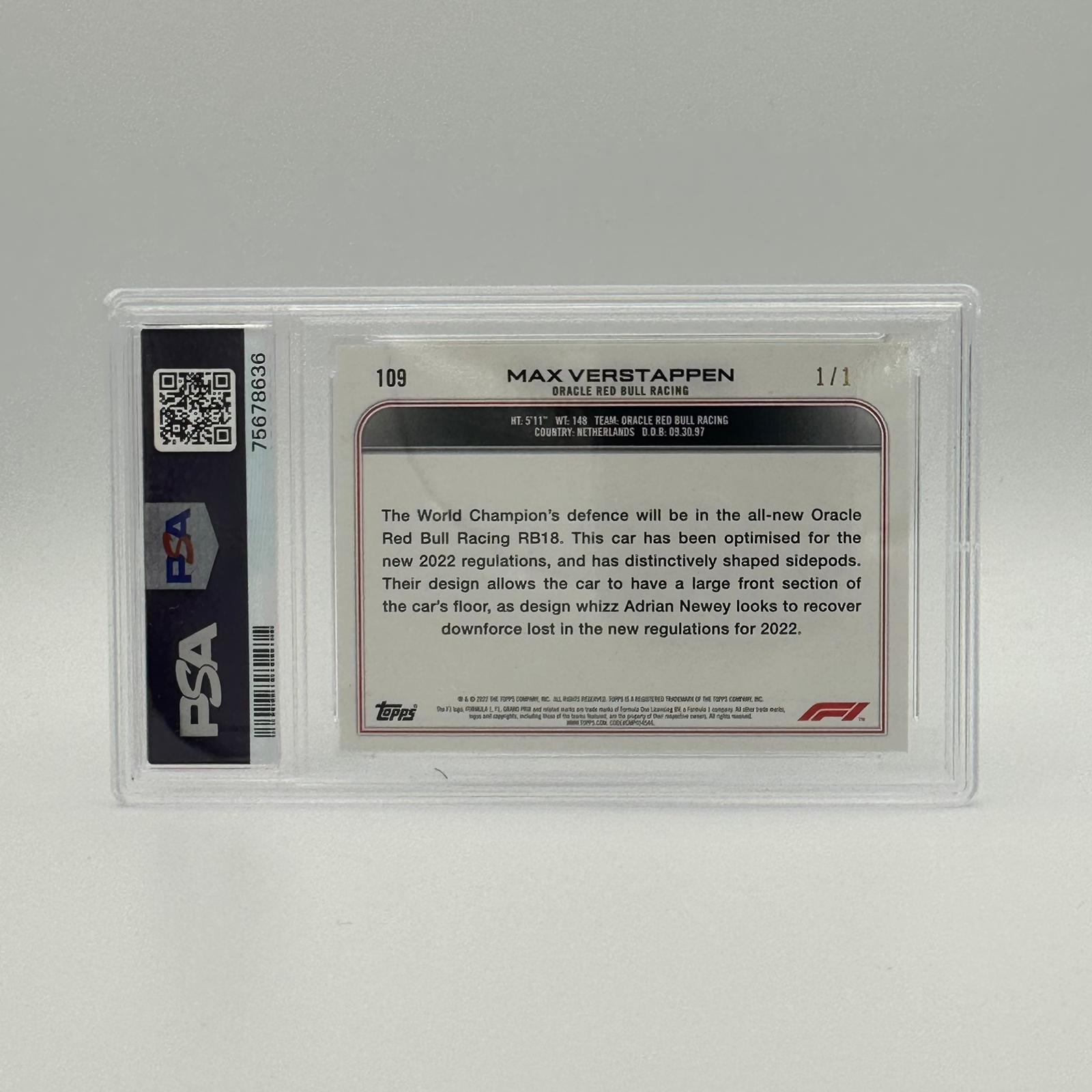 PSA 9 1/1 Max Verstappen #109 Foilfractor Trading Card - Rare Collectible for F1 Fans & Sports Memorabilia Enthusiasts - Perfect for Display, Investment & Racing Memorabilia Collections