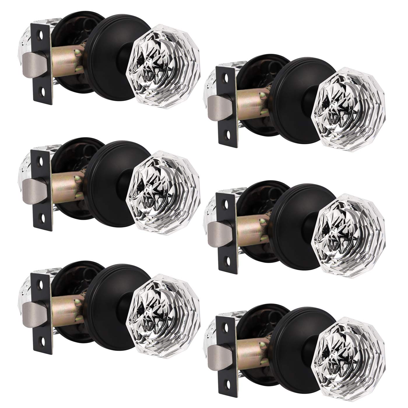 Gobrico 6 Pack Crystal Glass Diamond Interior Door Knobs - Matte Black Hall/Closet Door Hardware Set for Pantry, Bedroom & Bathroom Doors | Easy Installation & Modern Home Decor Upgrade