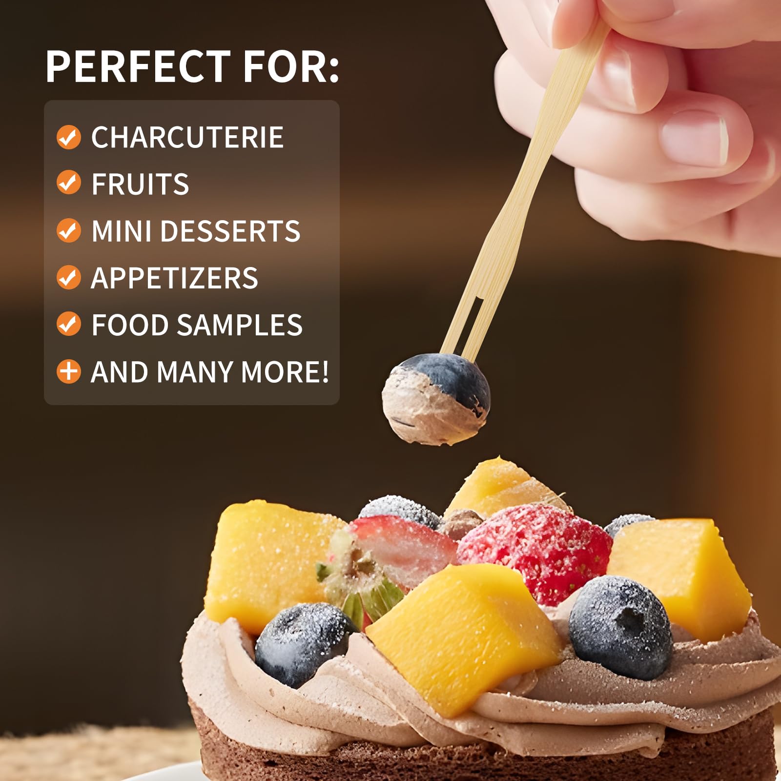 500-Count Bamboo Appetizer Forks & Toothpicks - 3.5 Inch Eco-Friendly Wooden Party Picks for Charcuterie Boards, Cocktail Parties, Fruit Platters, Weddings & Picnics - Sustainable Disposable Cutlery for Entertaining & Catering