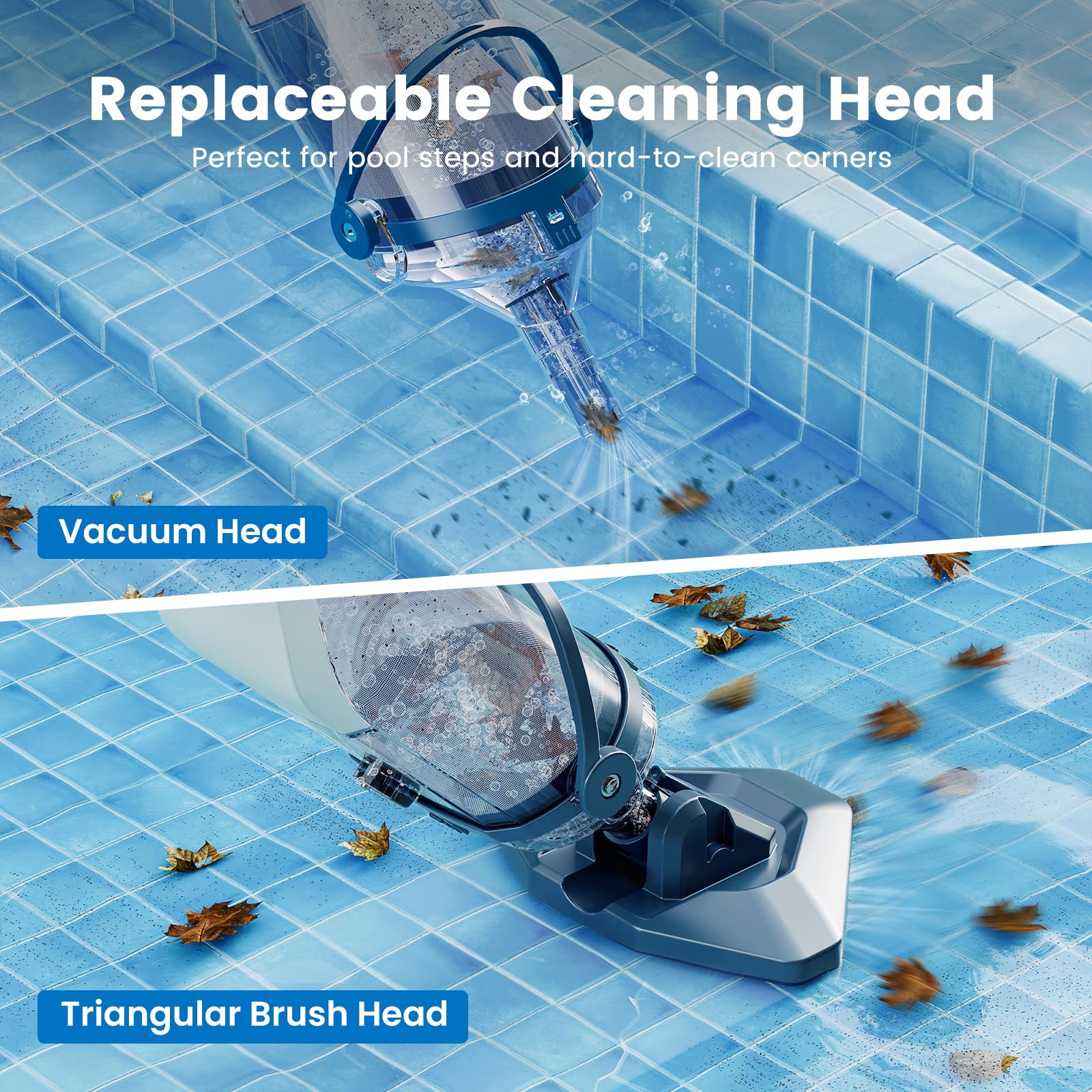 2024 Upgraded Rechargeable Pool Vacuum Cleaner for Above Ground Pools - Telescopic Pole, 1H Runtime, 18.5 GPM Powerful Suction - Ideal for Quick Cleaning of Leaves, Debris & Fine Sand in Backyard Swimming Pools (Model T403)