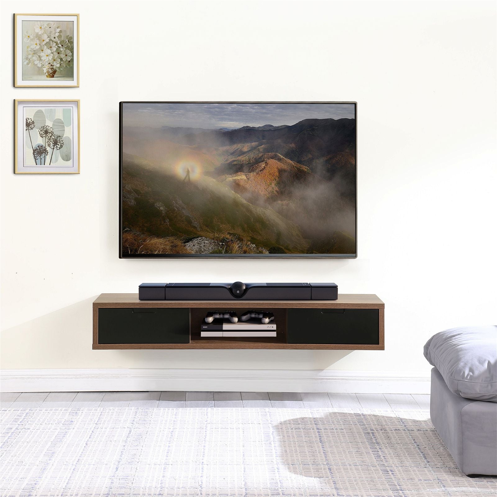 Wall Mounted Air Entertainment Unit - 1500mm Dark Oak TV Stand by Criterion - Perfect for Living Room, Bedroom & Home Theater Setup