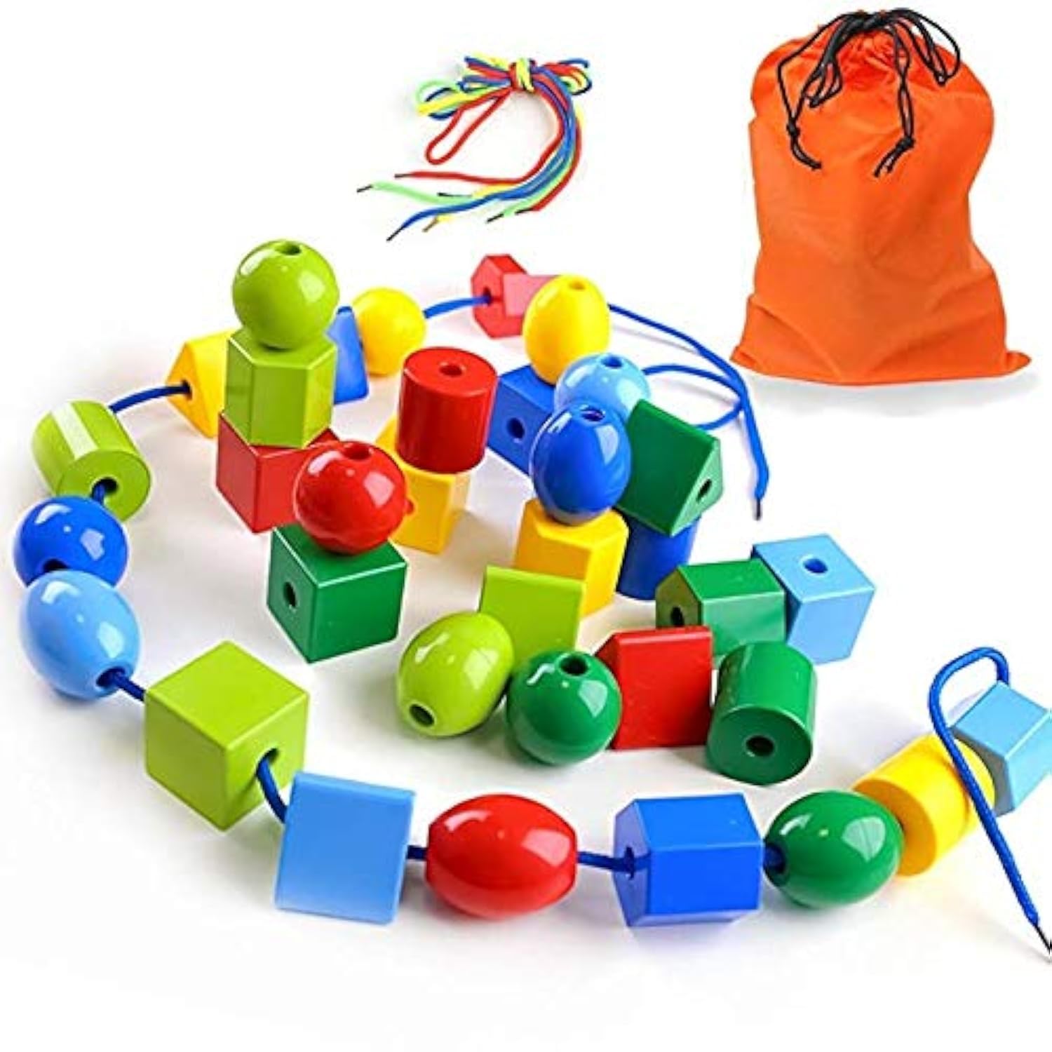 LovesTown Montessori Lacing Bead Set - 36 Jumbo Beads & 2 Strings for Toddlers, Kids & Preschoolers - Educational Stringing Toy for Fine Motor Skills, Autism Learning & Early Childhood Development - Perfect for Classroom, Homeschool & Occupational Therapy Activities