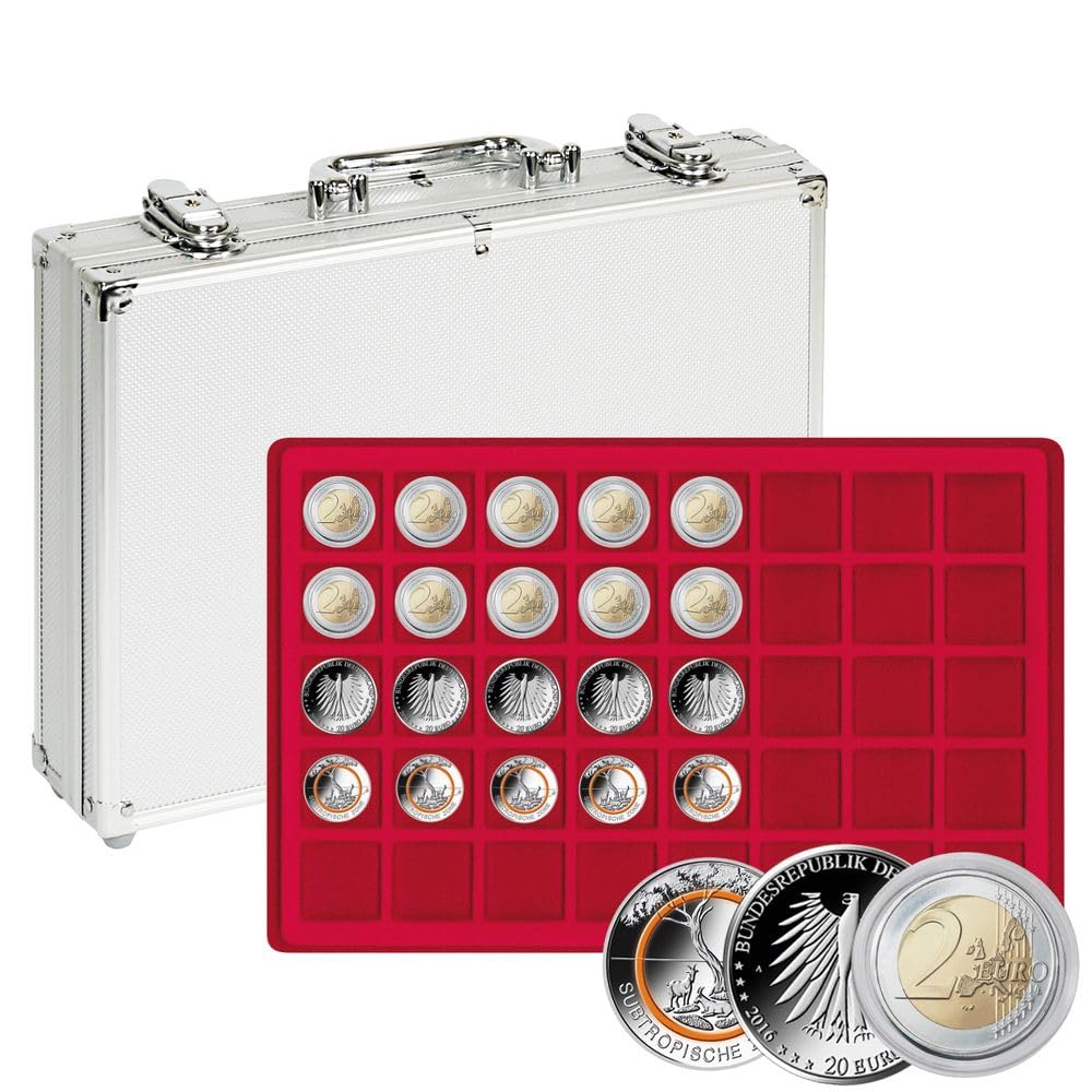 Aluminum Coin Case with 5 Red Coin Trays - Holds 200 Coins or 34mm Coin Capsules | Durable Storage for Collectible Coins, Tokens & Medals | Perfect for Numismatic Display, Organization & Protection