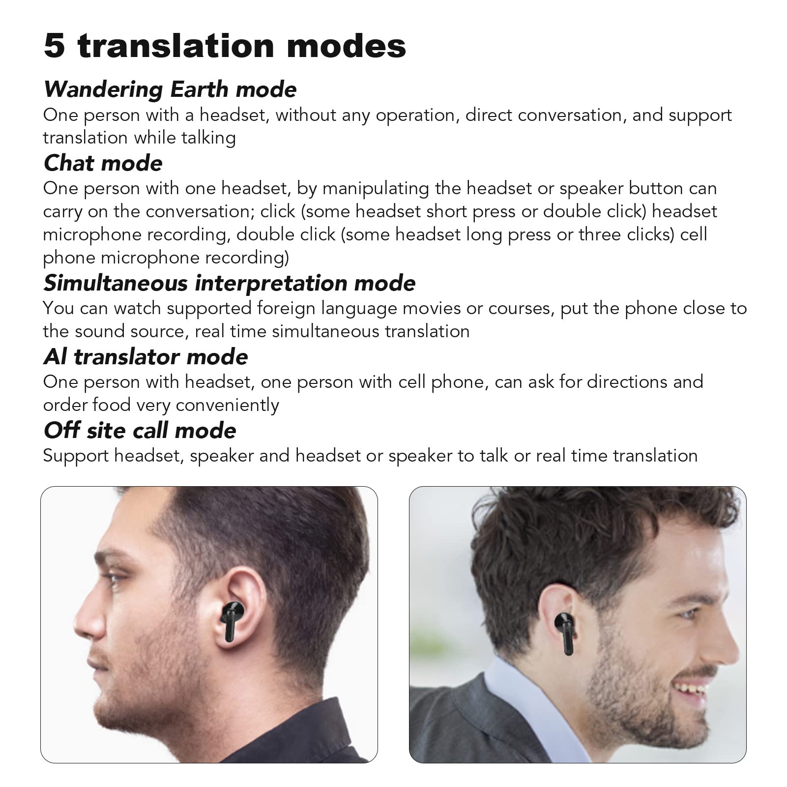 Bluetooth 5.1 Language Translator Earbuds - Instant 144 Languages Translation Device for Travel & Business (Black) | Wireless Earbuds for Real-Time Conversations