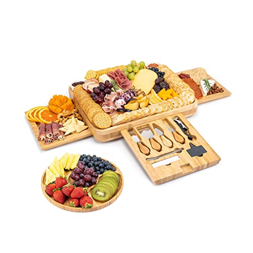 Premium Bamboo Cheese Board Set - Charcuterie Serving Platter with Knife | Elegant Cheese Tray & Cutting Board for Entertaining, Wine Pairings & Charcuterie Displays