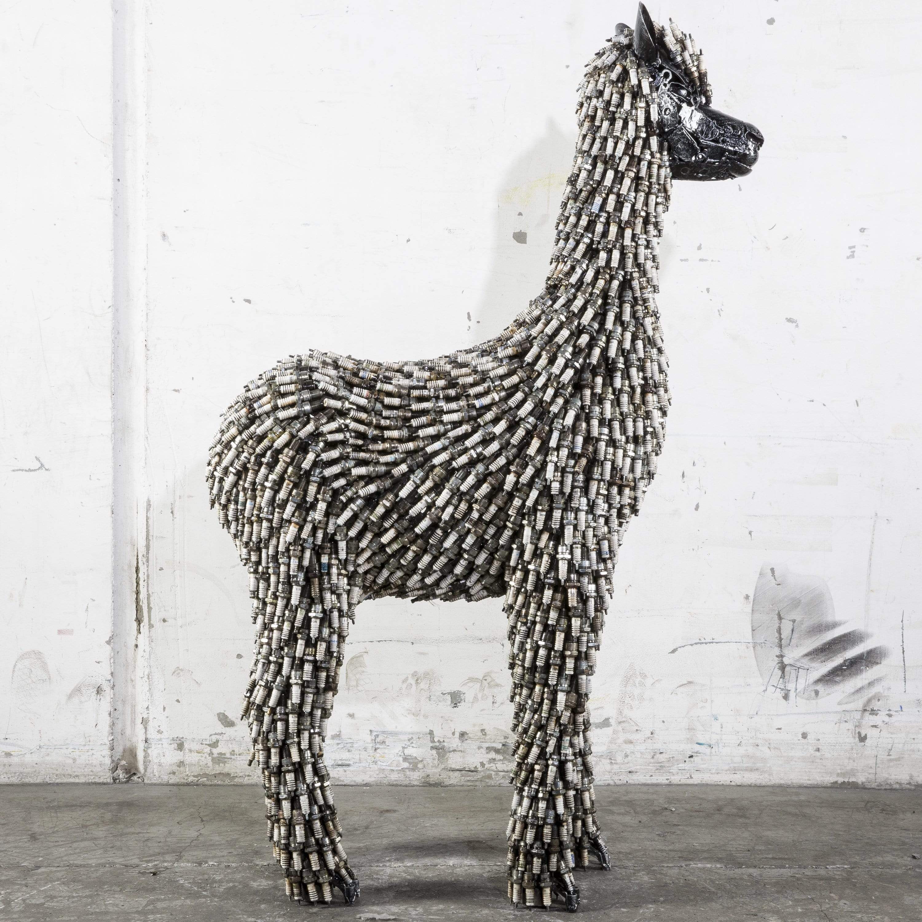 55 Spark Plug Alpaca Metal Sculpture - Handmade Recycled Art Piece (2800+ Parts) - Unique Home Decor & Garden Art Gift