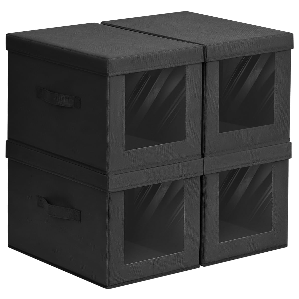 Fabric Storage Bins with Lids - 4 Pack Black Collapsible Baskets for Home & Shelves Organization