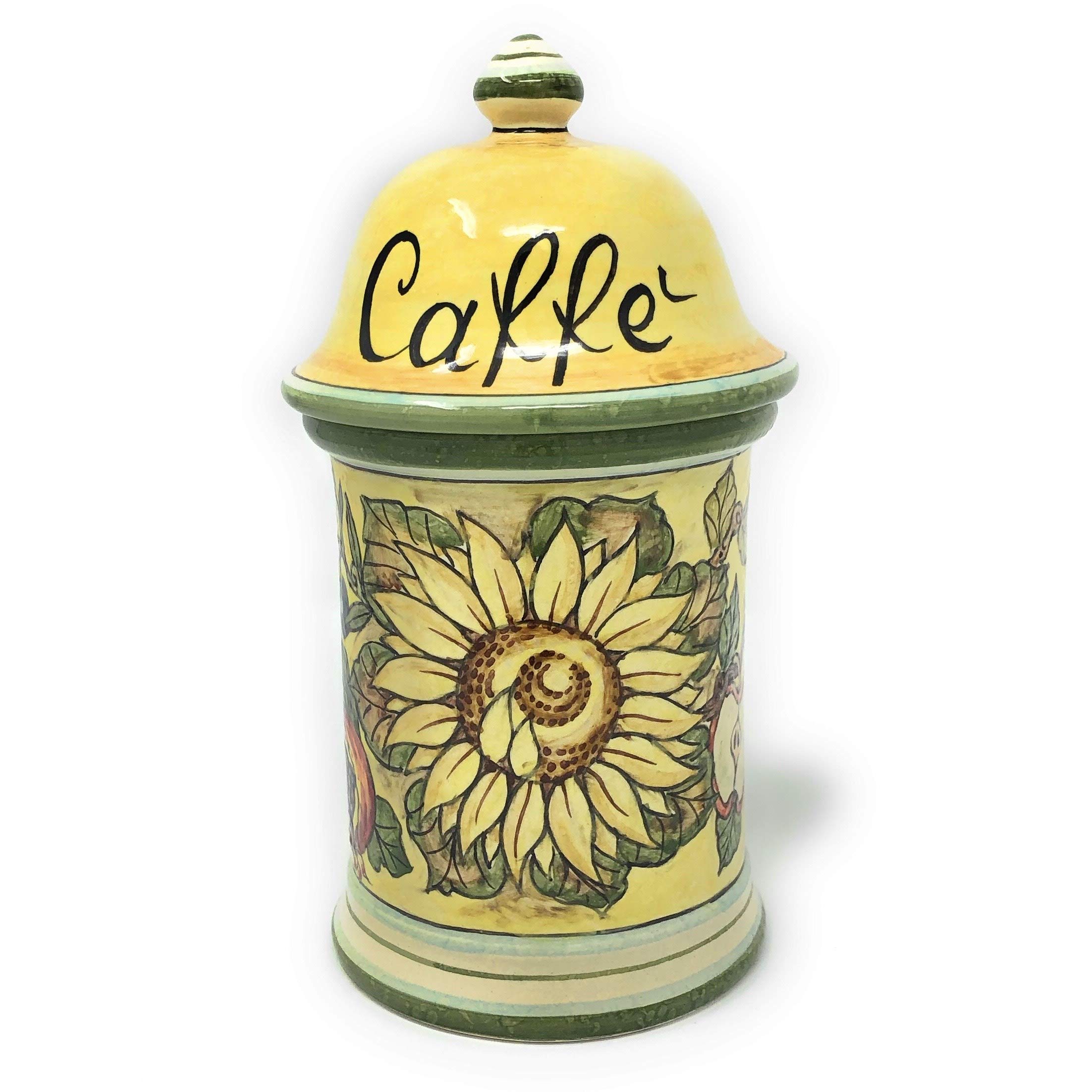 Italian Ceramic Coffee Jar Holder - Hand Painted Tuscan Art Pottery Container for Espresso & Tea Storage | Made in Italy | Perfect for Kitchen Decor & Gift Giving