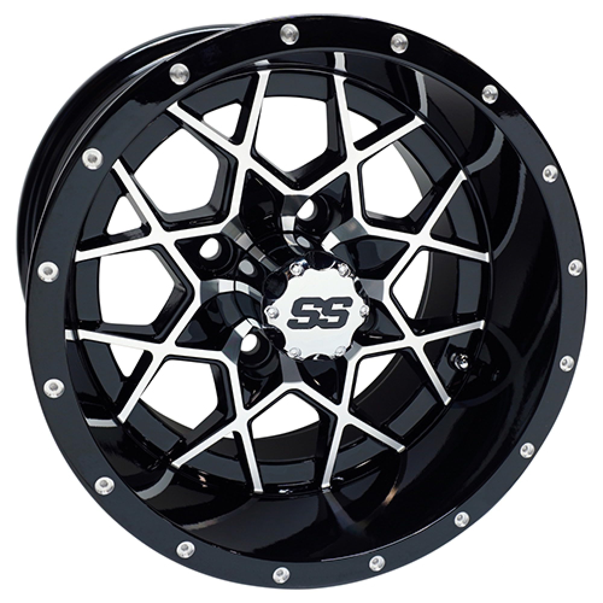 Red Hawk TIR-RX385 12x7 ET-25 Machined Gloss Black Golf Cart Wheels - Premium Replacement Rims for Golf Carts, Utility Vehicles & Small Trailers - Perfect for Off-Road, Camping & Farm Use