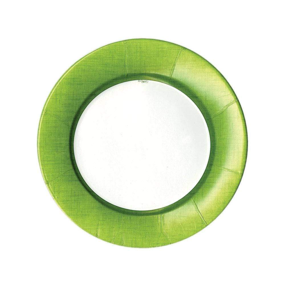 Caspari Moss Green Linen Border Paper Salad & Dessert Plates - Pack of 8 Elegant Disposable Plates for Parties, Picnics & Special Occasions (11371SP)