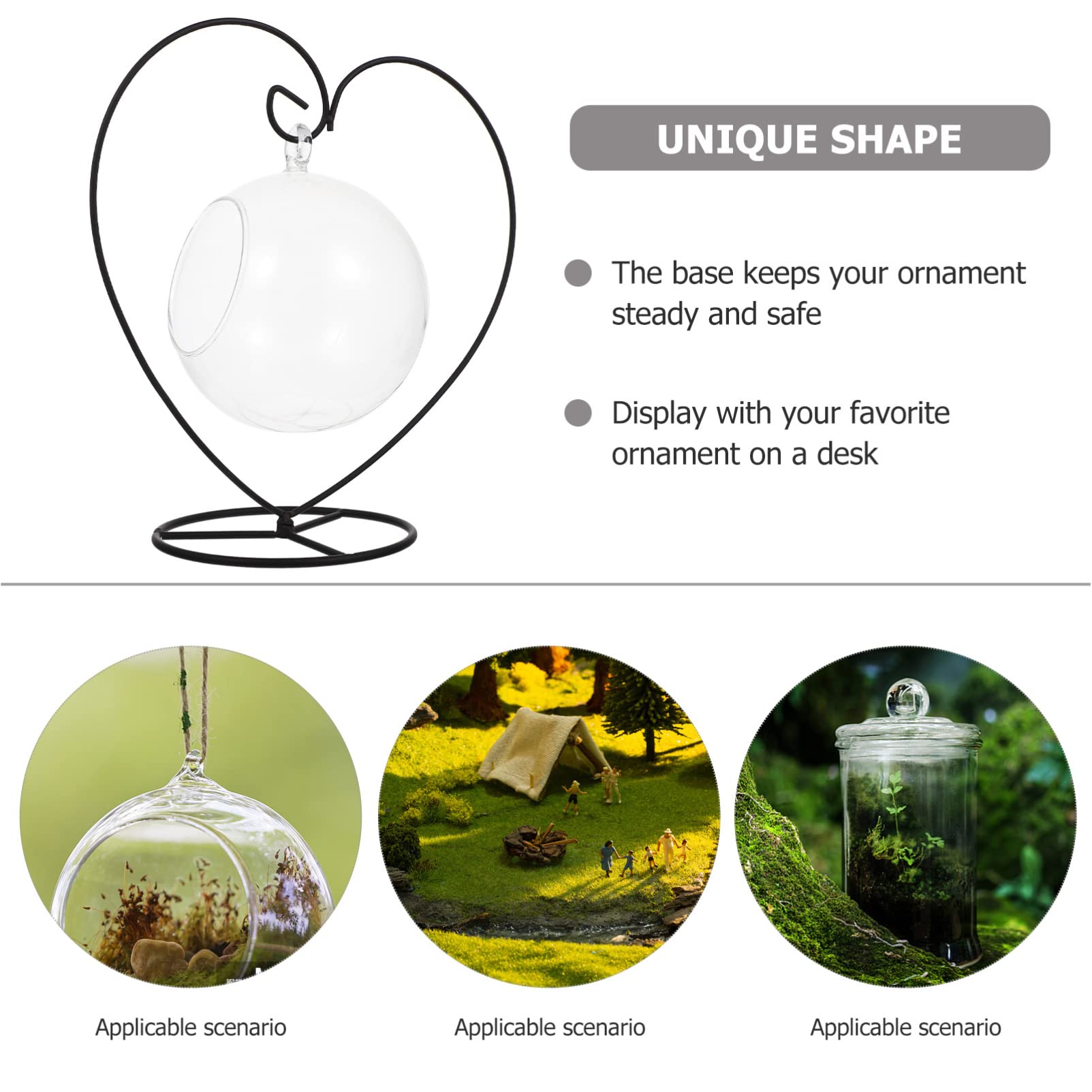 Homoyoyo Wrought Iron Hanging Plant Stand - Air Plant Holder, Tabletop Propagation Planter, Terrarium Display & Mini Votive Glass Vase - Perfect for Indoor Gardens, Home Decor, and Office Greenery