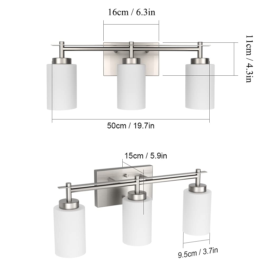 Vintage Brushed Nickel Bathroom Vanity Light - 3-Light Industrial Fixture for Bath & Powder Rooms