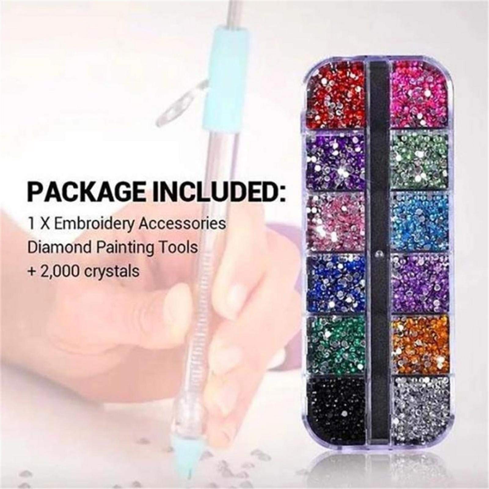5D Diamond Painting Drill Pen Kit - Multifunctional DIY Point Drill Tool for Cross Stitch Embroidery & Nail Art (Includes 2000 Rhinestones) - Perfect for Home Crafts, Gift Making & Stress Relief Projects
