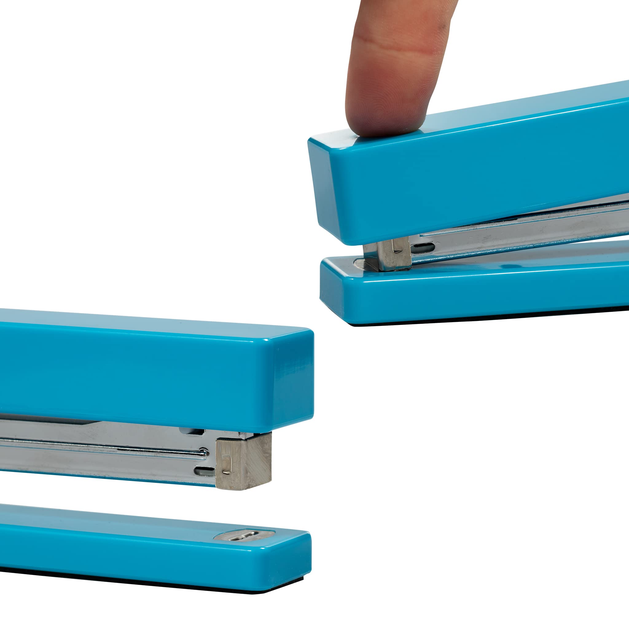 JAM PAPER Modern Heavy Duty Stapler - Blue Office Desk Stapler for Paper, Documents, Files - Perfect for Home, Office, School & Business Use