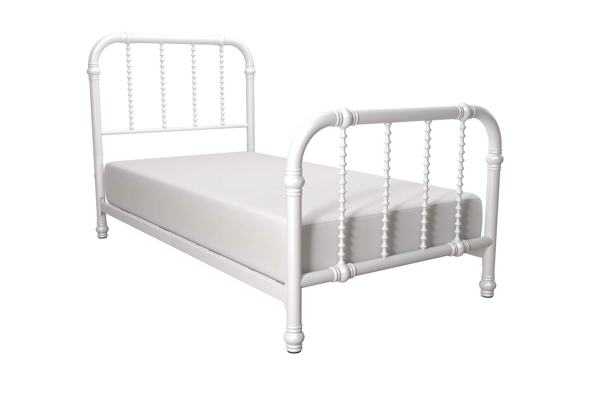DHP Jenny Lind Twin Size Kids Metal Bed Frame with Country Chic Headboard & Footboard - White | Underbed Storage Space for Toys | Perfect for Children's Bedroom, Nursery or Guest Room