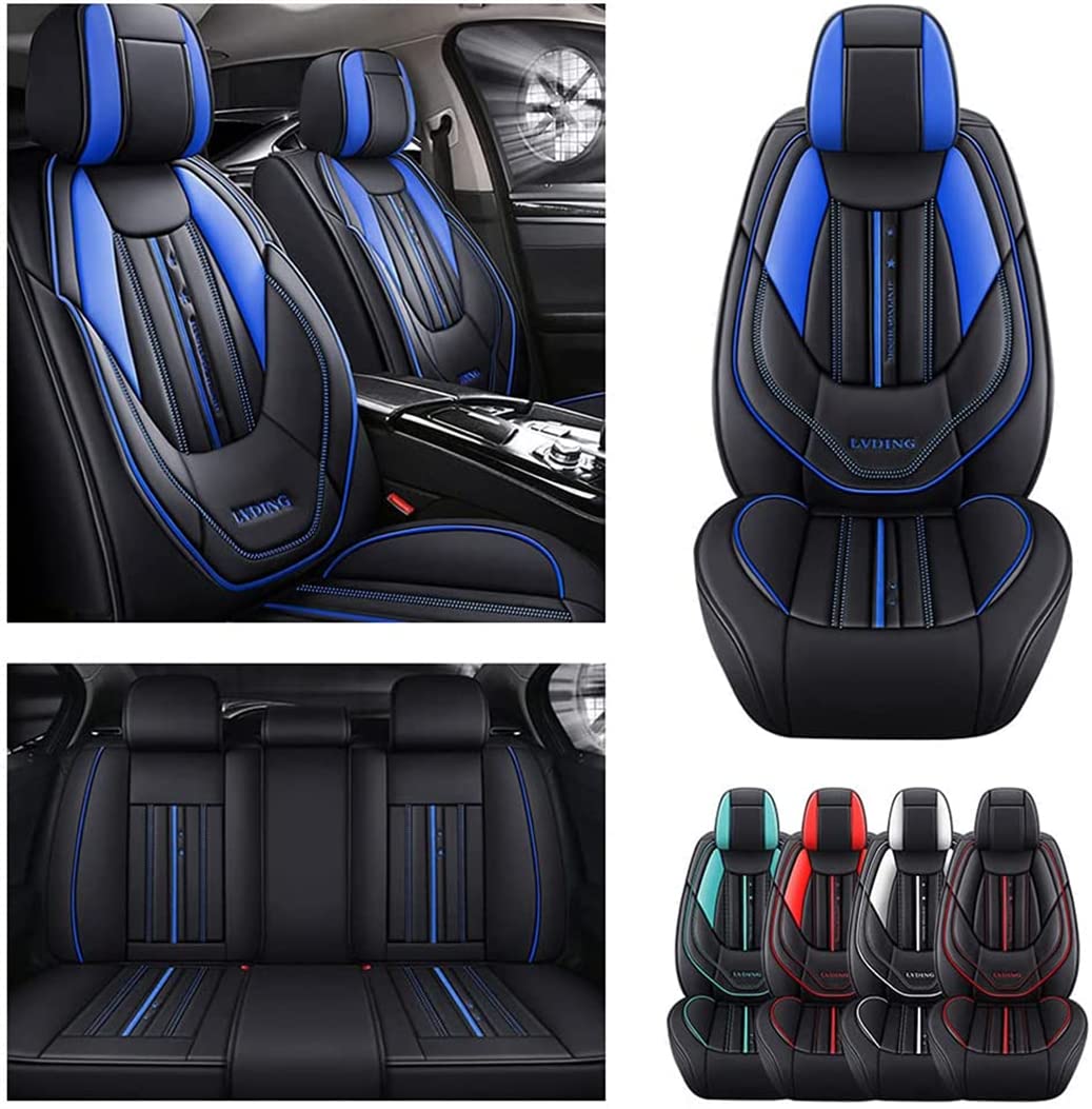 Cobear Front & Rear PU Leather Car Seat Covers for 2007 Honda Civic - Waterproof, Universal Fit, Black & Blue - Perfect for Daily Commuting, Road Trips & Pet Protection