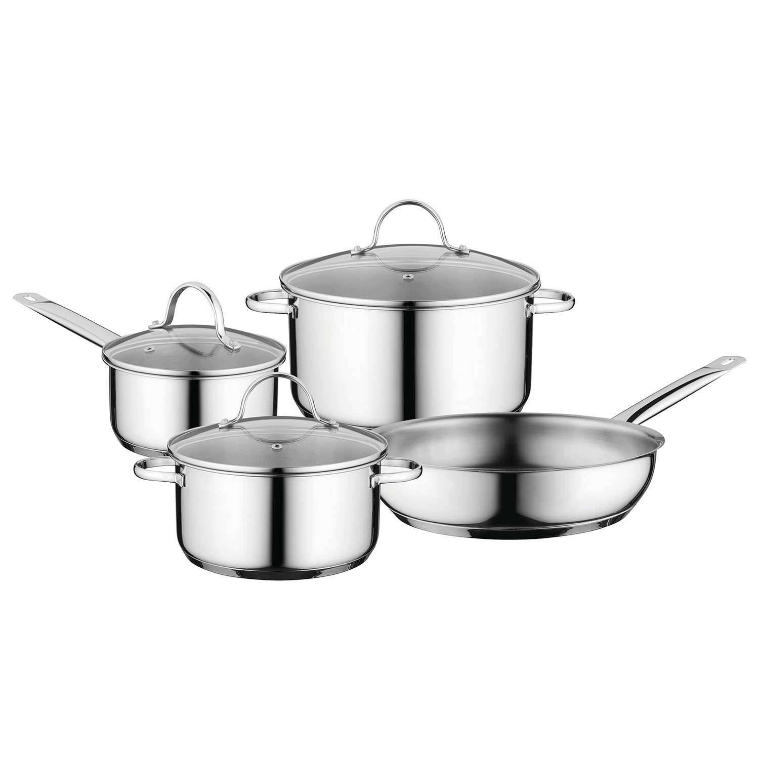 BergHOFF Essentials Comfort 7-Piece 18/10 Stainless Steel Cookware Set - Durable Pots and Pans for Everyday Cooking, Boiling, Frying & Serving | Perfect for Home Kitchens & Professional Chefs