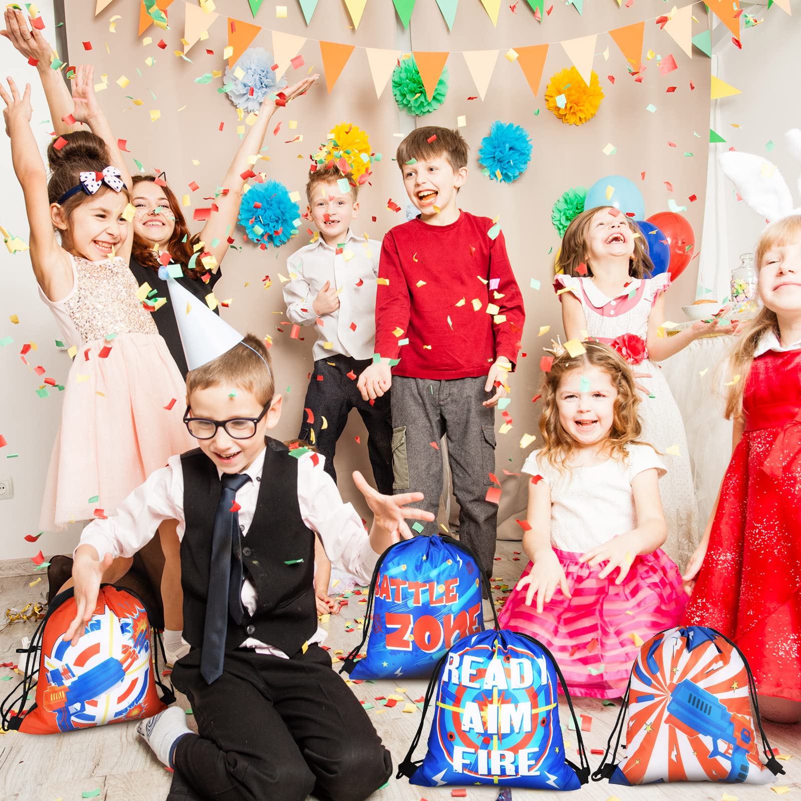 Shappy Dart Party Supplies - 15-Piece Set with Toy Dart Guns, Goody Bags & Backpacks for Gun-Themed Birthday Decorations | Perfect for Kids' Birthday Parties, Nerf Gun Battles & Outdoor Games