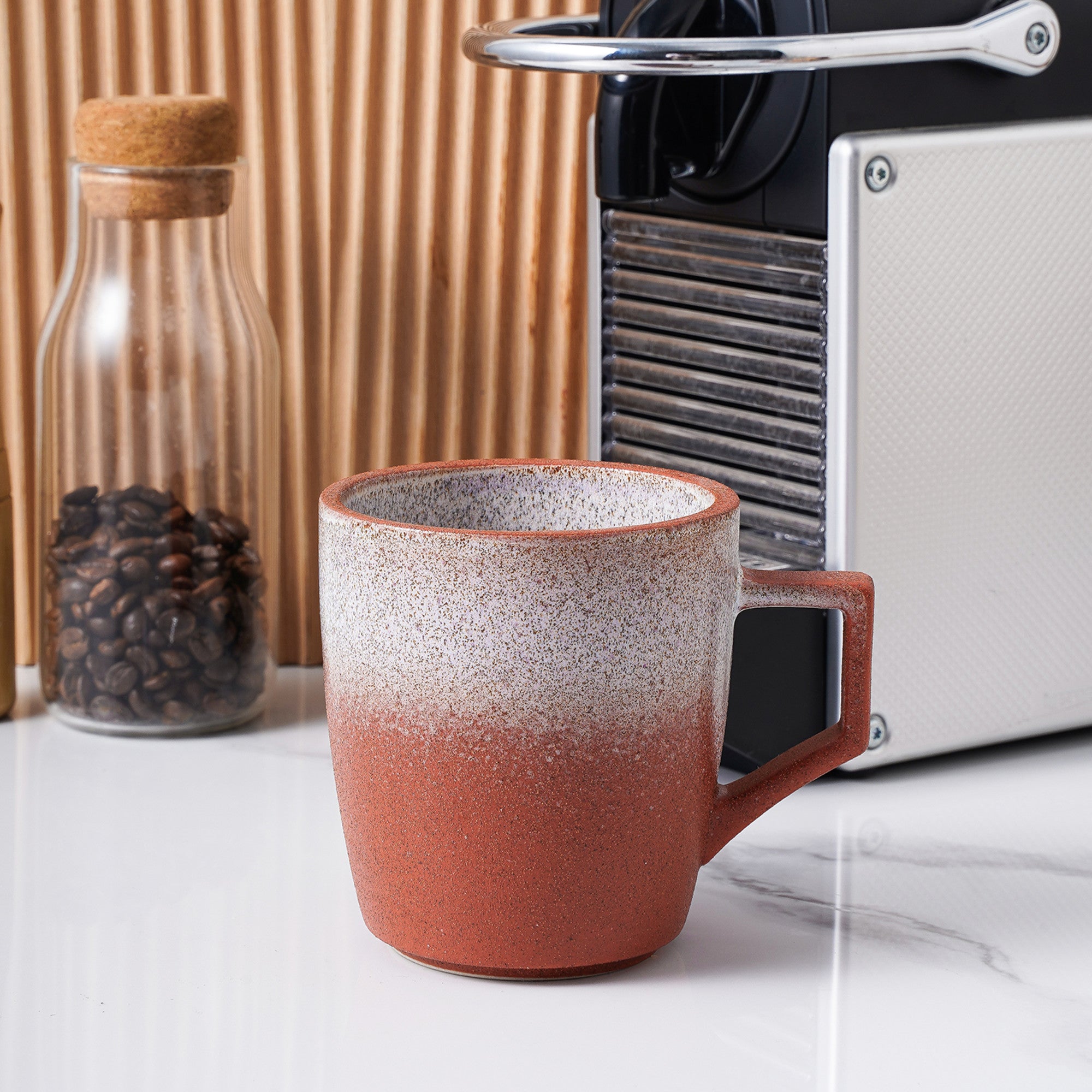 Vince Stoneware Coffee Mug - 16oz Ceramic Cup with Handle, Red - Perfect for Hot Coffee, Tea, or Hot Chocolate at Home or Office